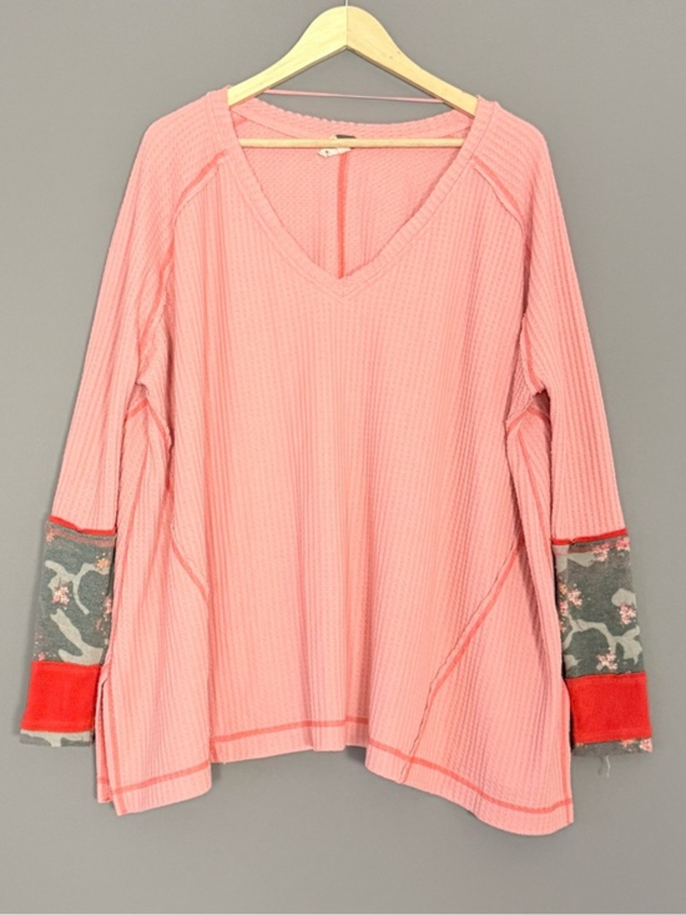 Free People We The Free Lovin Leopard Thermal Top Pink Oversized Medium Boho